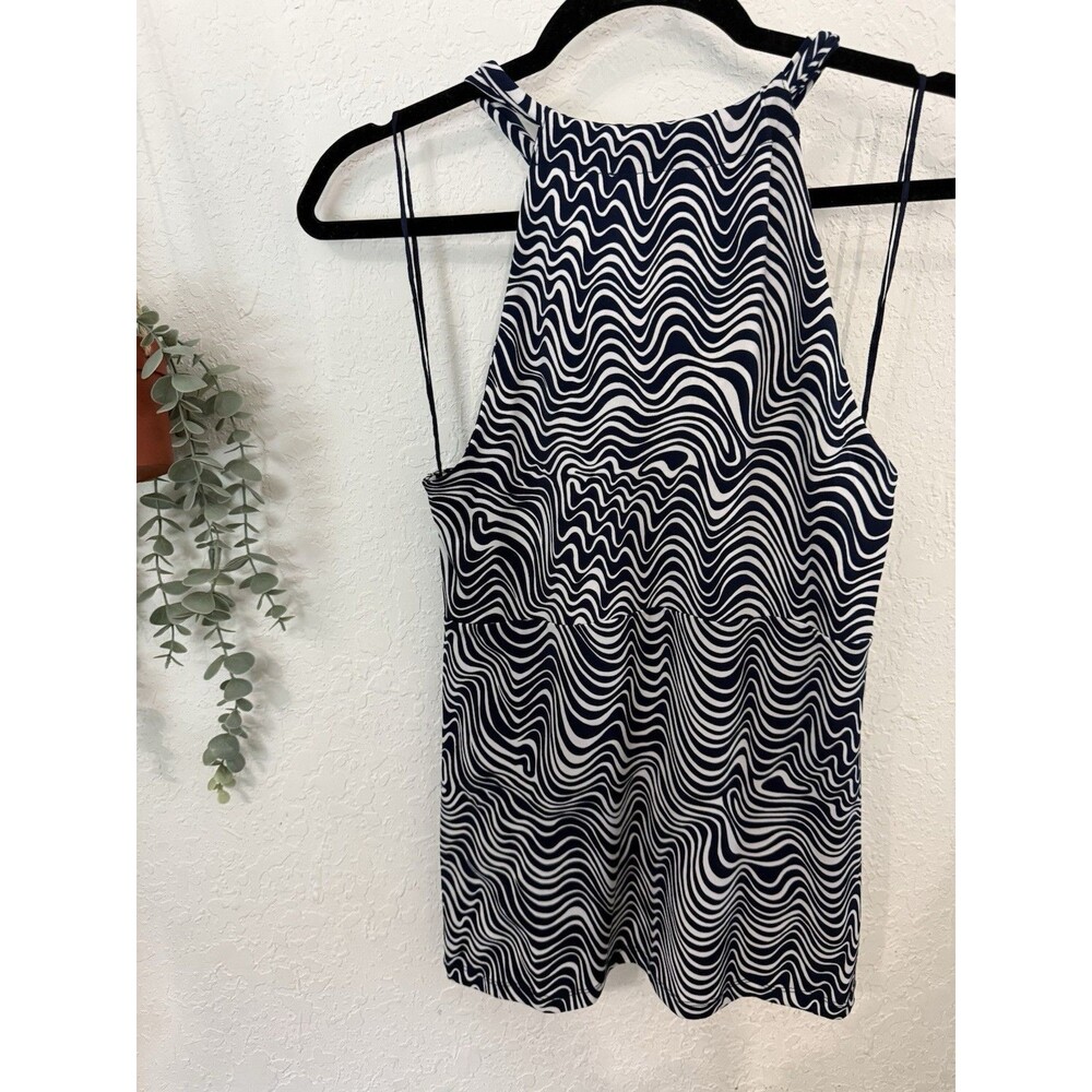 Michael Kors Women’s M Navy White Abstract Swirl Print Sleeveless Halter Top